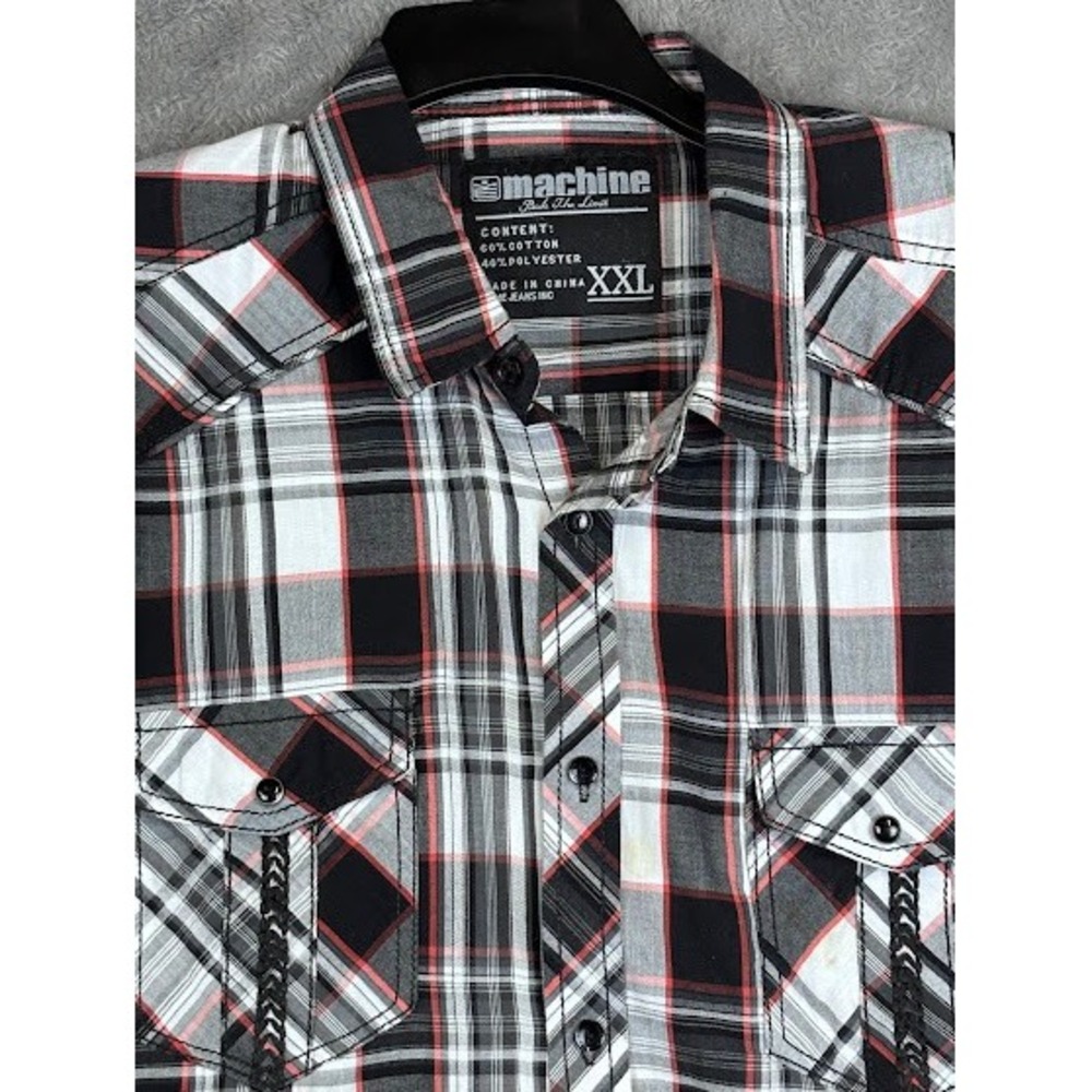 Machine Men's Western Shirt XXL Black Red Plaid Long Sleeve‎ Button Up Casual